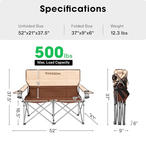 VIVOSUN Double Camping Chair, Padded Folding Loveseat - Image 2