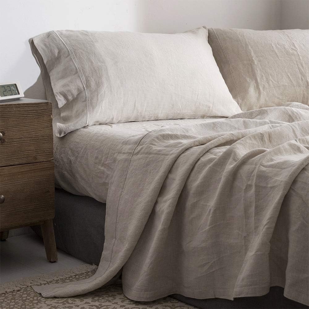 Simple&Opulence Washed Linen Queen Sheet Set, 4 Pcs