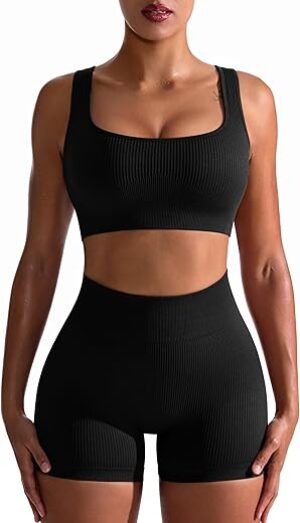 OQQ Women’s 2 Piece Seamless Ribbed Workout Set