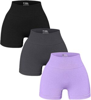 OQQ Women’s 3 Piece Ribbed Seamless Workout Shorts