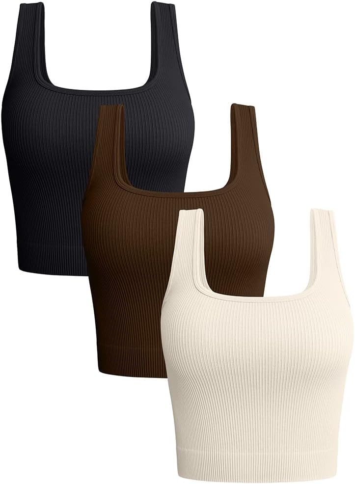 OQQ Women's 3 Piece Ribbed Workout Tank Tops
