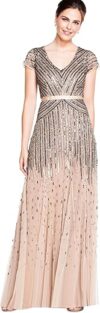 Adrianna Papell Beaded V-Neck Cap Sleeves Dress