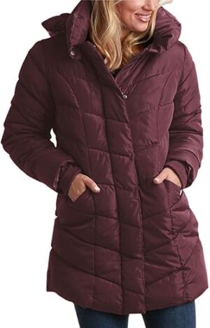 Steve Madden Women’s Long Chevron Quilted Jacket