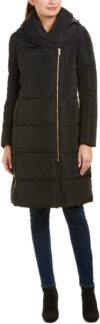 Cole Haan Long Zip Hooded Quilted Down Coat