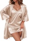 Ekouaer Satin Lace Robe Set