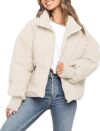 MEROKEETY Winter Zip Puffer Jacket Down Coat