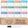 DRKIO 12 Pack Glass Baby Food Jars – 4 Oz