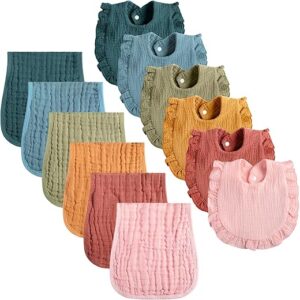 Newcotte 12 Pcs Baby Muslin Bibs Set