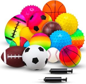 Halloscume 15 Pcs Assorted Sports Balls Set with Pump, Indoor Outdoor