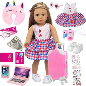 ZQDOLL 18 Inch Doll Travel Suitcase Play Set