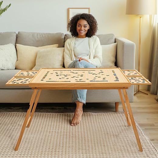 TEAKMAMA 27.6" Tall Wood Puzzle Table 1500 Pieces