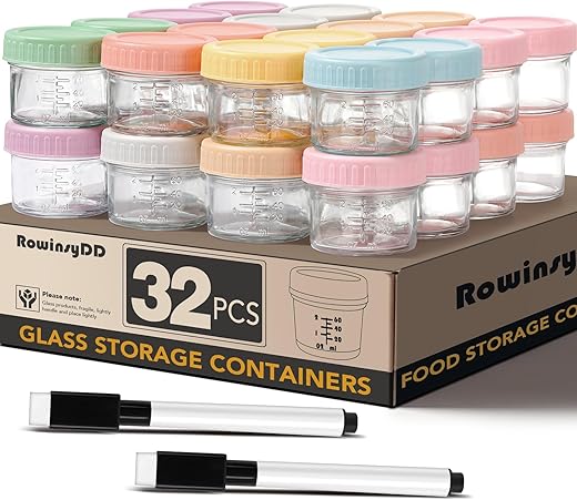 RowinsyDD 32-Pack Leakproof Glass Baby Food Jars