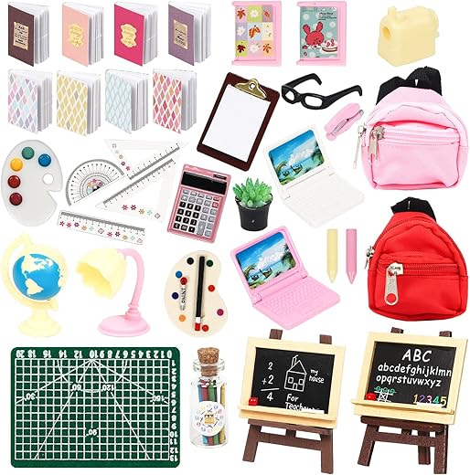 SOTOGO 34 Pieces Doll House School Supplies