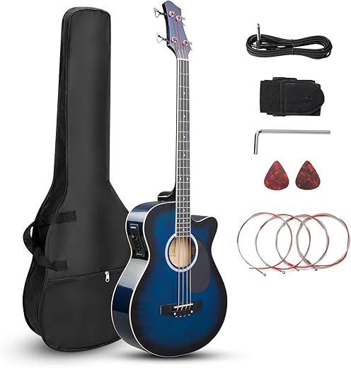 Ktaxon 4 String Acoustic Bass Guitar Kit (Blue)