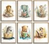 GKQNMU 6Pcs Safari Animal Nursery Wall Art