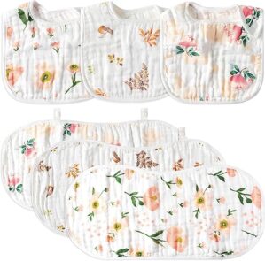 Zainpe 6Pcs Snap Cotton Muslin Baby Burp Cloths