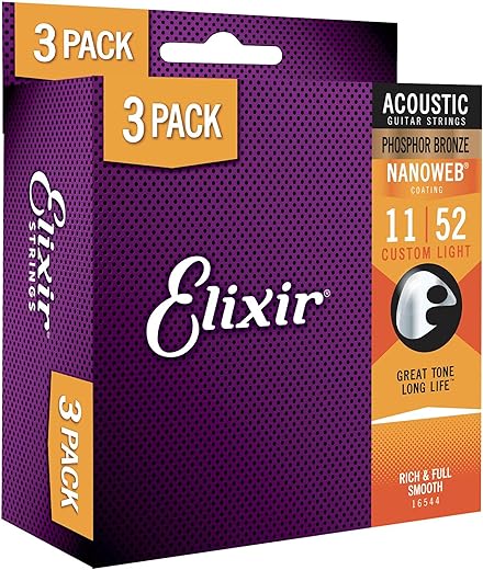 Elixir Acoustic Guitar Strings, Custom Light 11-52