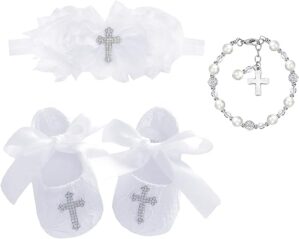 Bow Dream Baby Girl's White Lace Christening Shoes