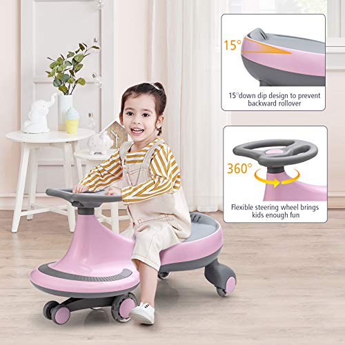 BABY JOY Wiggle Car With Flashing Wheels - Ride On Toy For Kids 3+ Years With Pull Rope & Storage