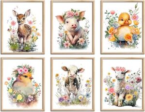 LNLAGBO Baby Watercolor Farm Animals Nursery Prints, Set of 6 (8