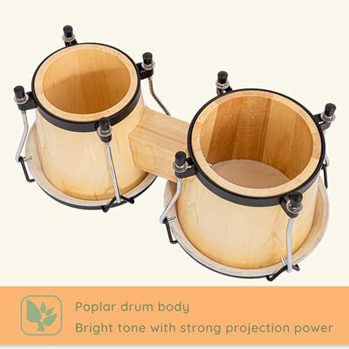 BAHAMUT Bongo Drum Set, 6"+7" Wooden Bongos - Image 4