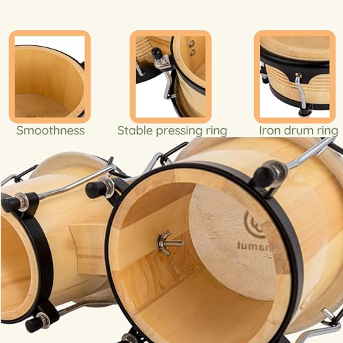 BAHAMUT Bongo Drum Set, 6"+7" Wooden Bongos - Image 5