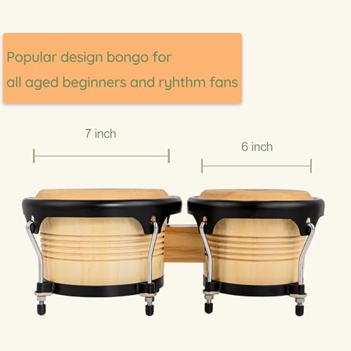 BAHAMUT Bongo Drum Set, 6"+7" Wooden Bongos - Image 2