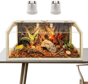 PROLEE Bearded Dragon Tank With Built-in Light Fixtures, 2024 Upgrade