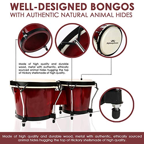 Comfecto Bongo Drum Set, 6 and 7 Inch Tunable - Image 2