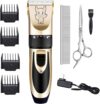 Highdas Dog Grooming Kit Clippers, Electric Quiet, Rechargeable, Cordless, Pet Hair Thick Coats Clippers Trimmers Set Gold