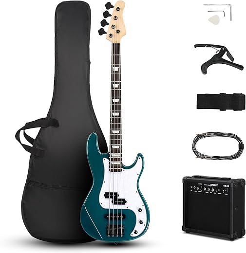 Ktaxon Electric Bass Guitar Beginner Kit, Lake Blue