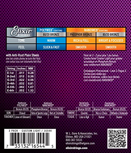 Elixir Acoustic Guitar Strings, Custom Light 11-52 - Image 2