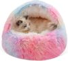 Gavenia Fluffy Hooded Cat Bed Cave, 20 Inch, Rainbow