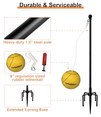 Garbuildman Tetherball Set with Adjustable Pole & Base - Image 4