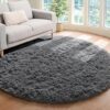ONASAR Gray Round Area Rug 5ft, Fluffy Shaggy Carpet