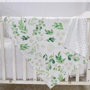 TANOFAR Green Leaf Minky Toddler Blanket, 30x40 Inch