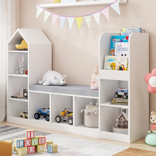 Halitaa Kids Bookcase With Reading Nook 9 Cubbies - Image 3