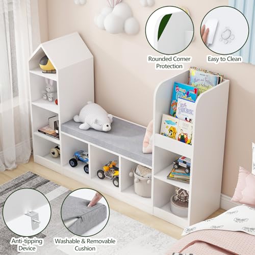 Halitaa Kids Bookcase With Reading Nook 9 Cubbies - Image 4
