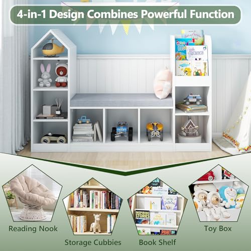 Halitaa Kids Bookcase With Reading Nook 9 Cubbies - Image 5