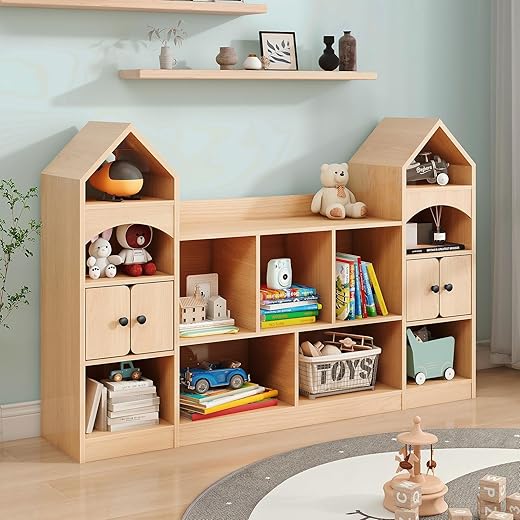 Vabches Kids Bookcase And Toy Organizer Magic Castle, Oak