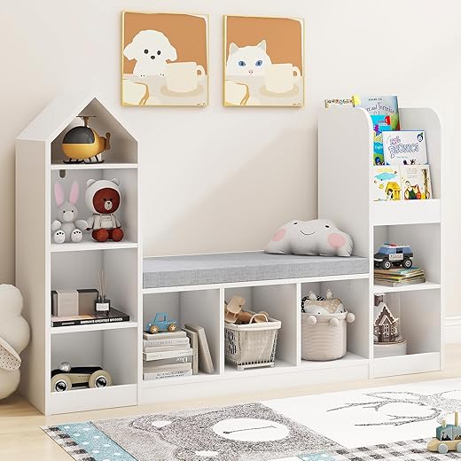 Halitaa Kids Bookcase With Reading Nook 9 Cubbies