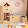 Vabches Kids Bookcase with Reading Nook, Storage Cubbies, Drawers, Seat Cushion
