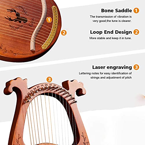 LJMGT 16-String Mahogany Lyre Harp For Beginners - Image 3