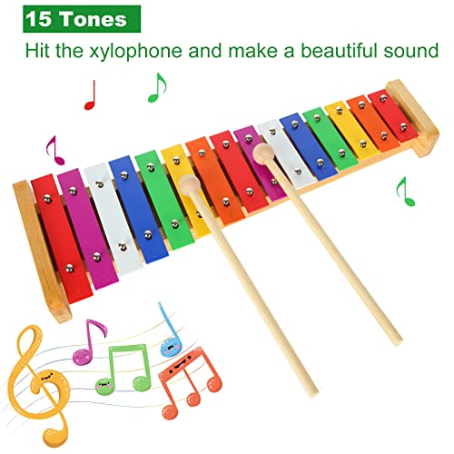 LOLYSIC 15 Tone Colorful Wooden Xylophone with Mallets - Image 4