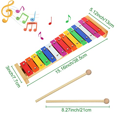 LOLYSIC 15 Tone Colorful Wooden Xylophone with Mallets - Image 2