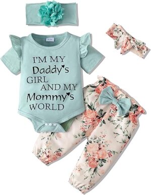 SUNNY PIGGY Newborn Baby Girl Floral Romper Set