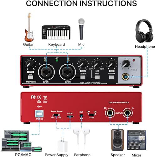NUOSIYA Red USB Audio Interface 2x2 24Bit/192kHz - Image 2
