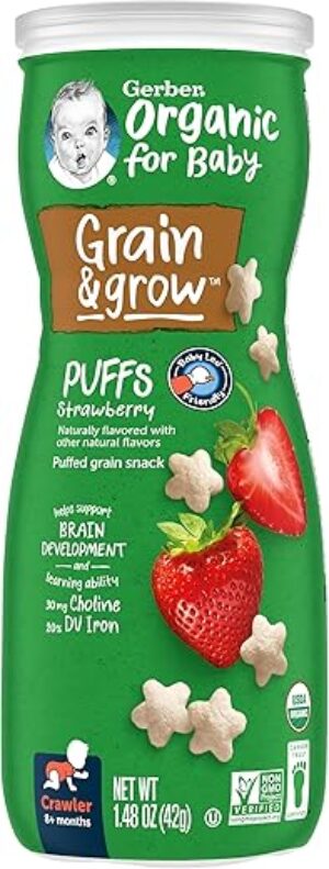 Gerber Organic Strawberry Puffs, Baby Food, 1.48 Oz (Pack of 6)