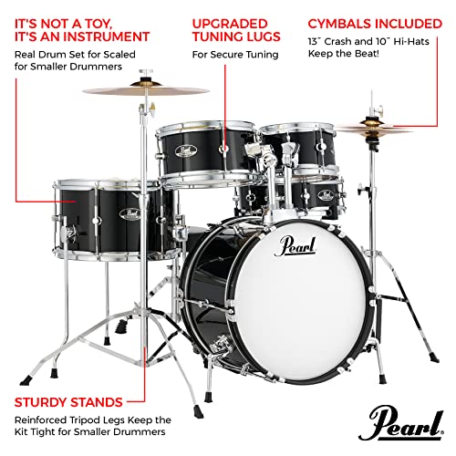 Pearl Roadshow Jr. 5-Piece Drum Set, Jet Black - Image 3