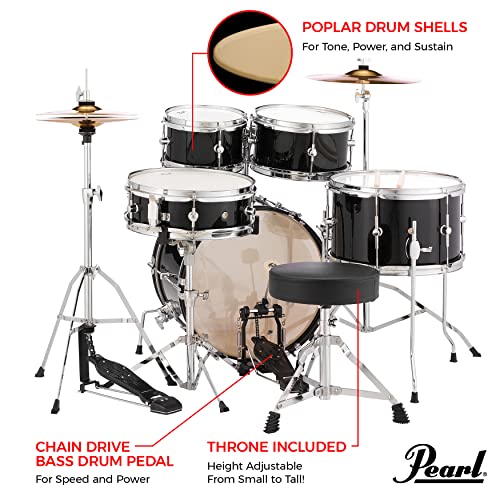 Pearl Roadshow Jr. 5-Piece Drum Set, Jet Black - Image 4